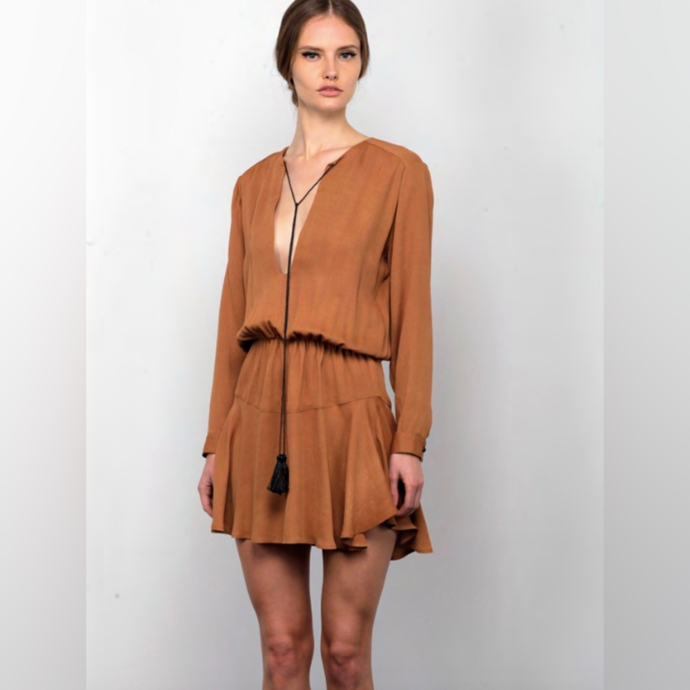 Karina Grimaldi long sleeve brown camel dress (XS)